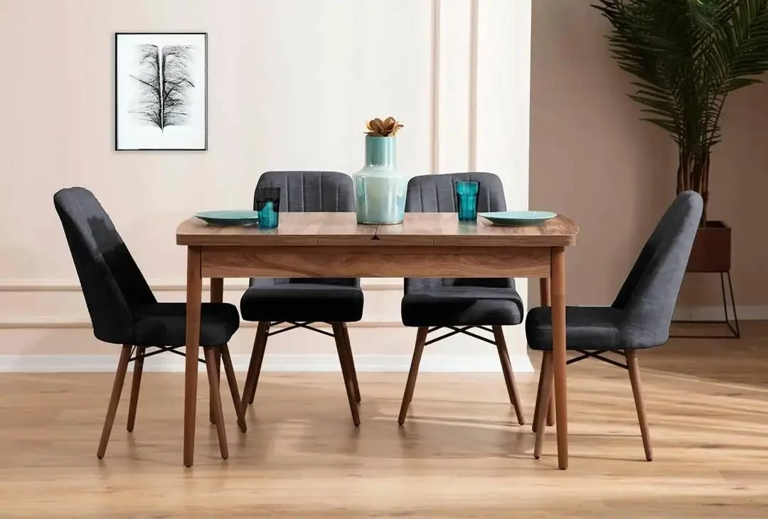 Tavolinë me karrige, set 5 copë, ngjyrë antracit, Skye Decor, Lidyana