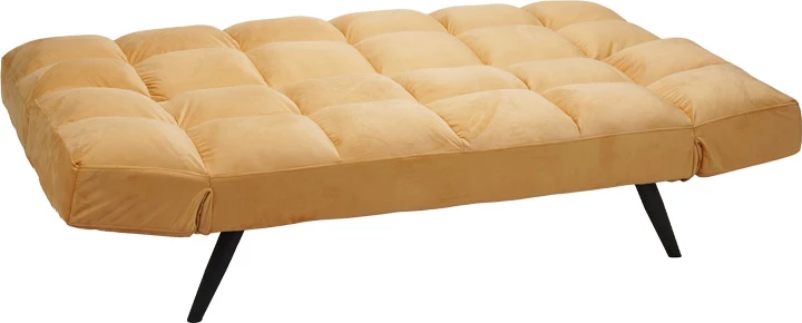 Divan-krevat 3 vendësh Freddo, kadife ngjyrë mustardë, 181x81x86cm