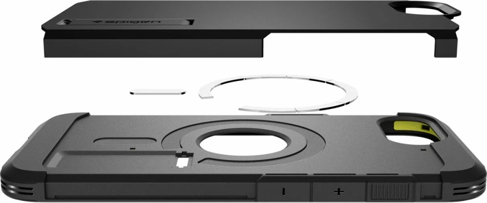 Mbështjellës Spigen Tough Armor MagSafe për iPhone 16e, me këmbë, Zi