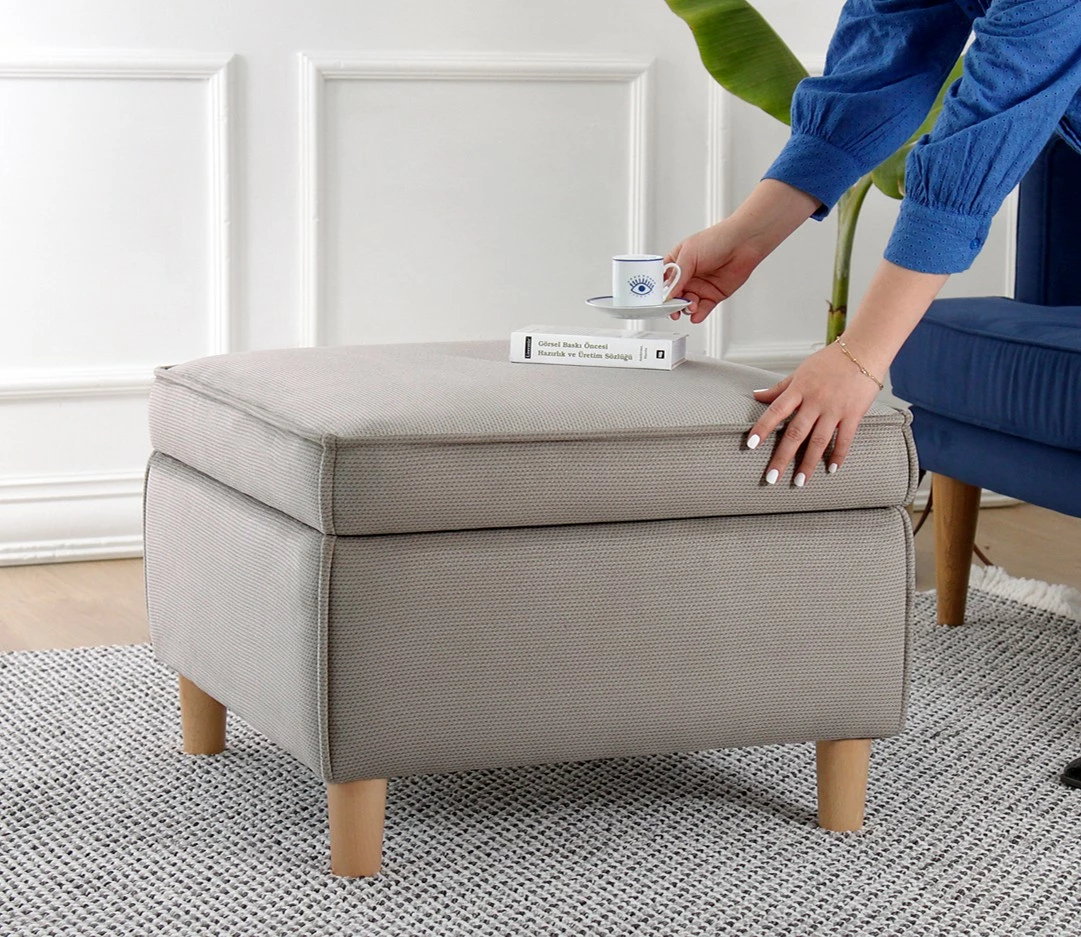 Puf Atelier del Sofa, kafe, 100% pambuk, këmbë druri ahu, me hapësirë ruajtëse