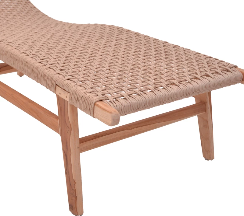 Shezlong Rebelise, ngjyrë natyrale, dru teak dhe litar pe, 60x180x85cm