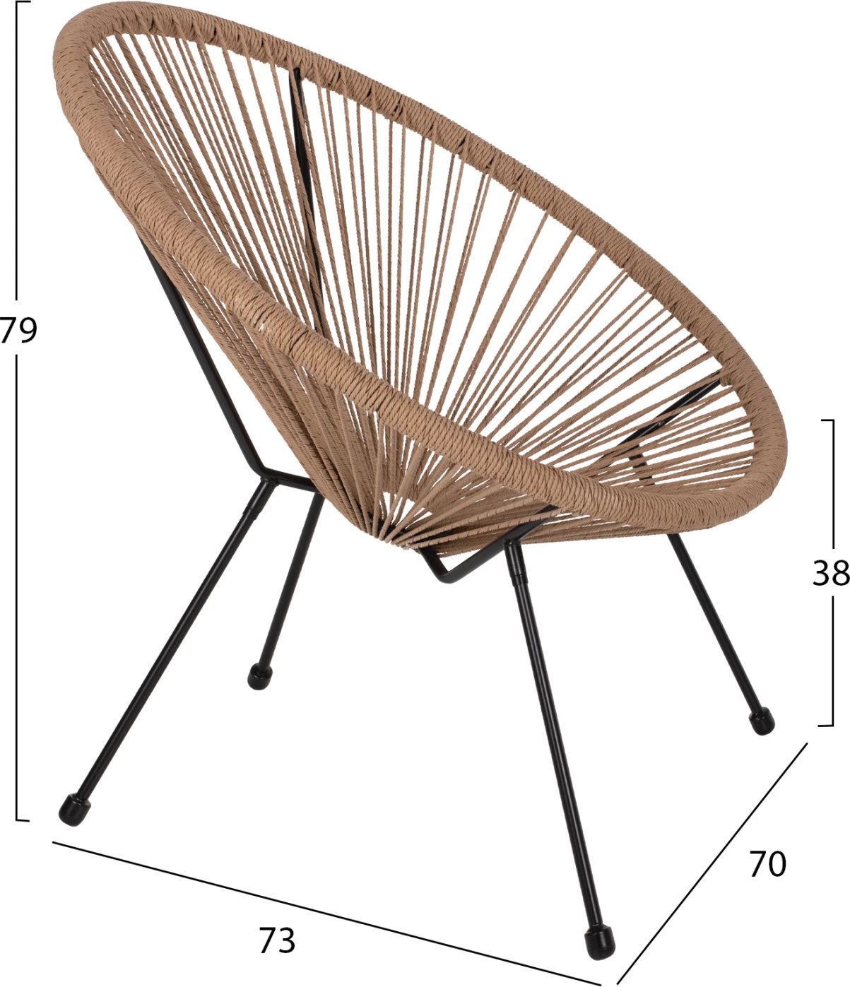 Karrige ACAPULCO lloj foleje, metal i zi & rattan natyral, FH5871.01, 70x73x79Hcm 7