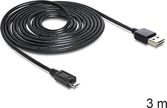 Kabllo USB DeLOCK EASY-USB 2.0-A në Micro-USB B, 3 m, e zezë