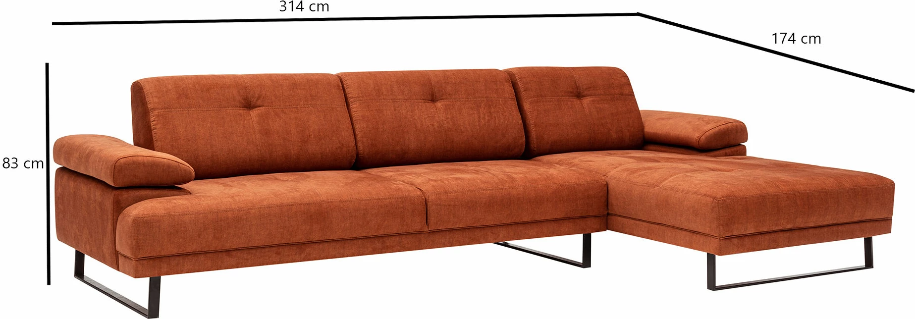 Këndore e madhe, ngjyrë portokalli, Atelier del Sofa Mustang, këndi i djathtë
