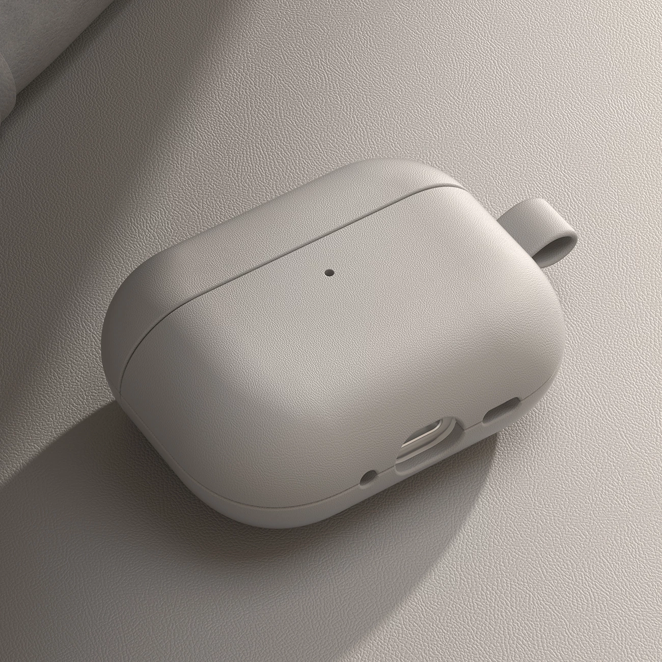 Mbështjellës mbrojtës për AirPods Pro 3, AmazingThing Glamor, lëkurë poliester + mikrofibrë, me karabinë, gri