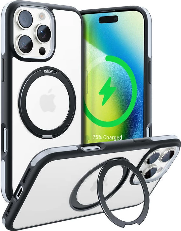 Mbështjellës Torras Ostand R Fusion për iPhone 16 Pro, i zi