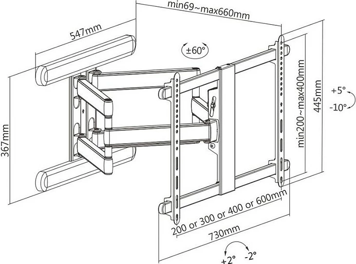 Mbajtëse muri TV ROLINE PREMIUM, 37-80″, deri 70 kg, VESA deri 600x400, e zezë