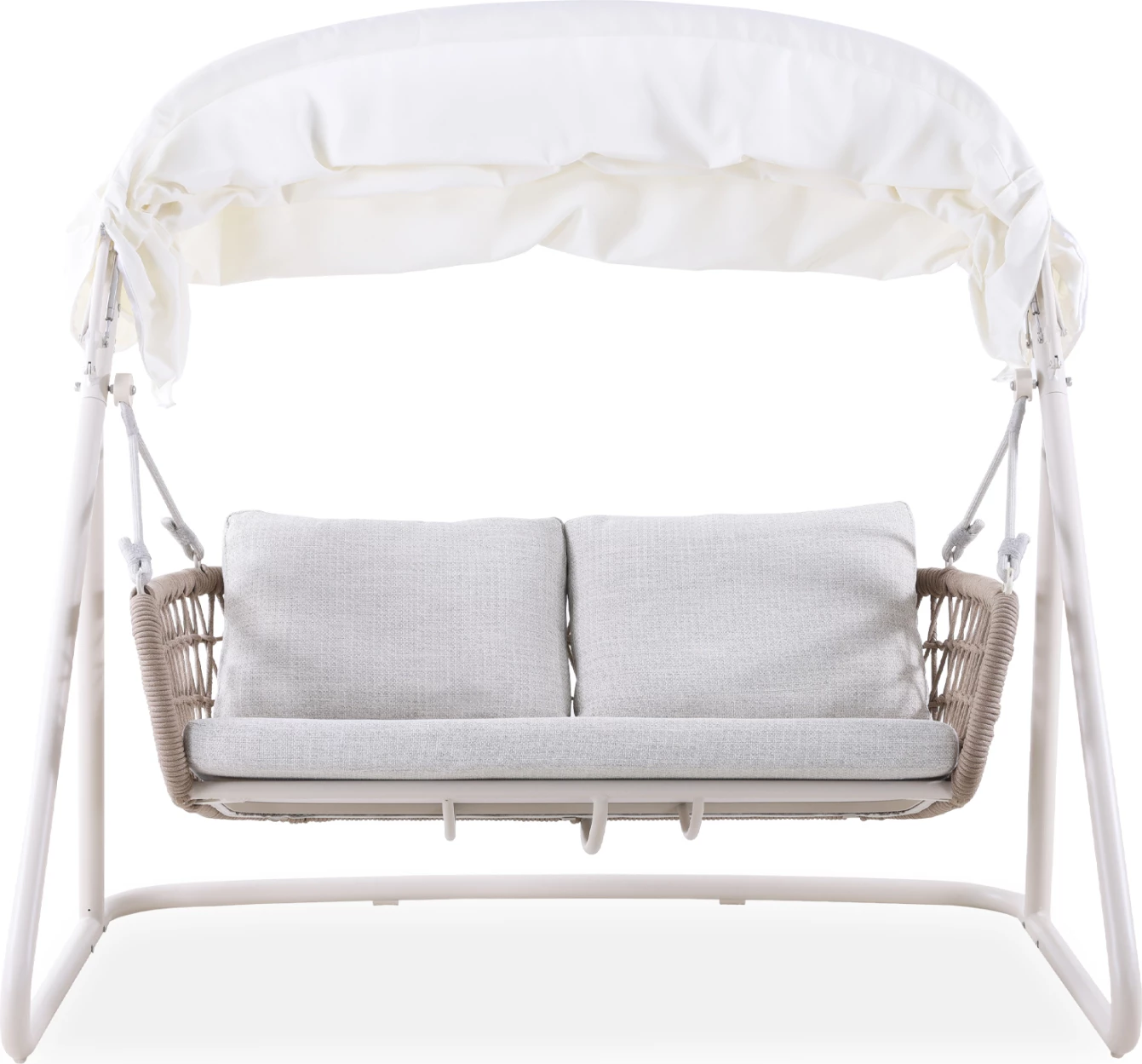 Luhatëse me tendë për jashtë, 3 vende, alumin ngjyrë fildishi, litar natyral, jastëkë bezhë, tendë e bardhë, EXCELSIOR CD6411.01, 185x134x175cm