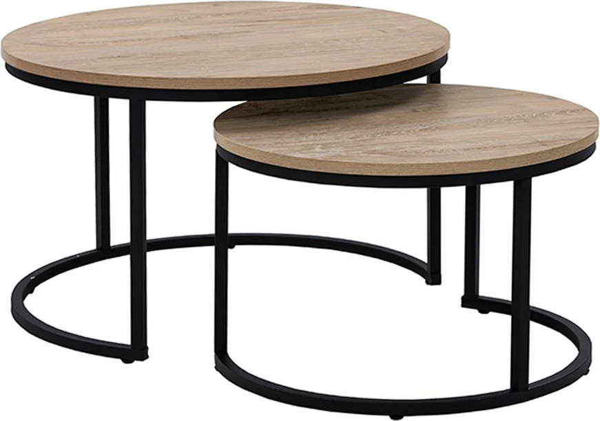 Set tavolinash kafeje MINO, 2 copë, sonoma decape, e zezë, 74x74x47