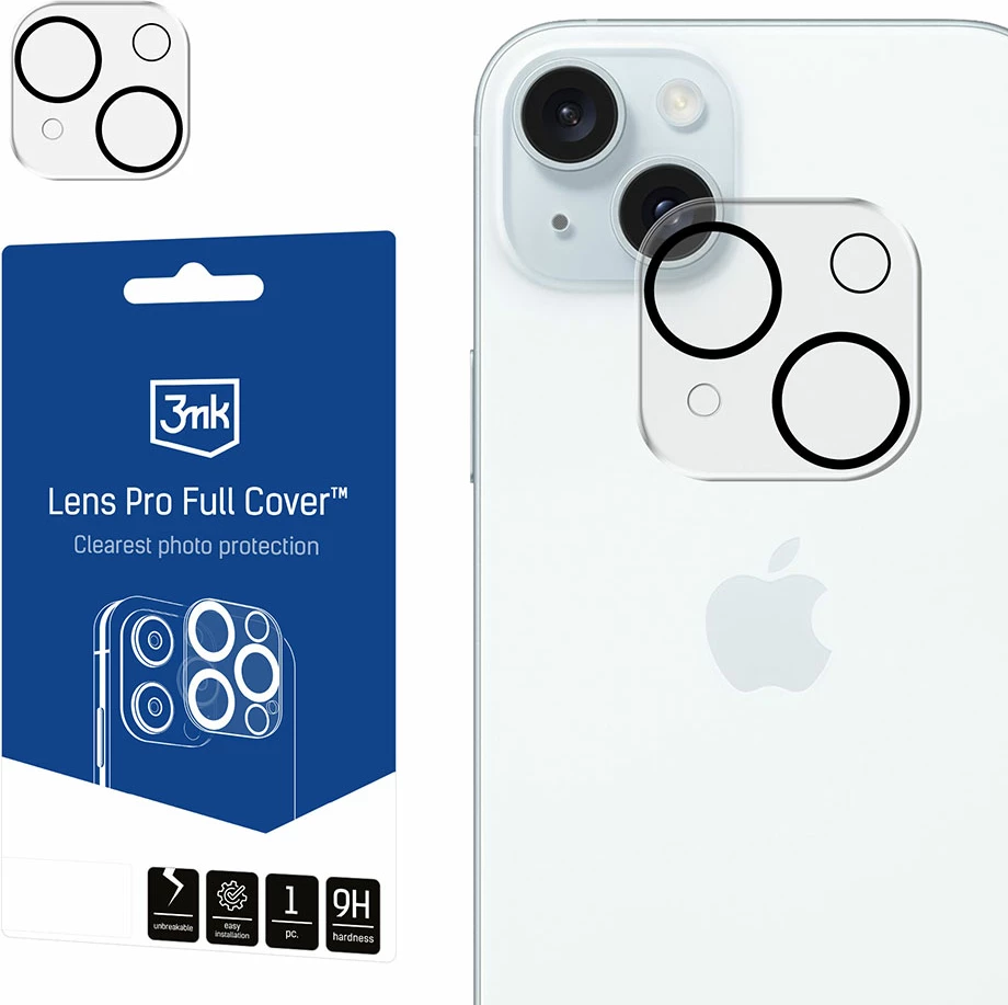 Mbrojtës xhami për kamera, 3mk Lens Pro Full Cover për iPhone 15/15 Plus, Transparent