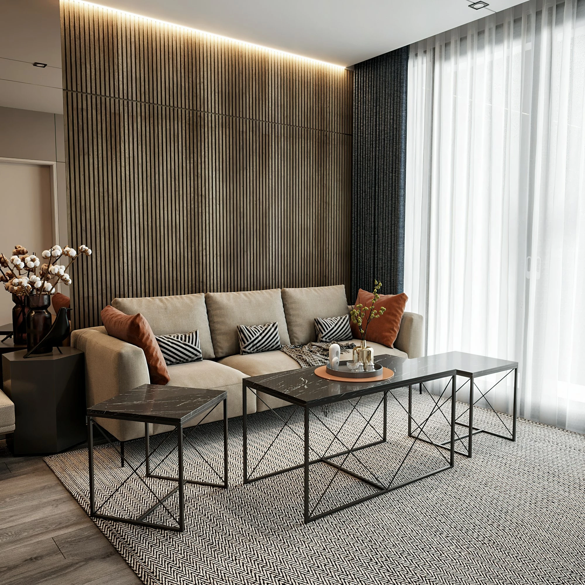 Set tavolinash kafeje Hanah Home, Defne, mermer i zi