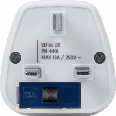 Adapter udhëtimi RIVACASE PS4401 EU në UK, 13A, 3250W, i bardhë