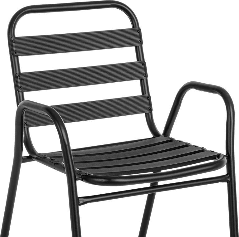 Tavolinë me karrige për terasë, 3 pjesë, ngjyrë e zezë, metal-xham, D60x70cm