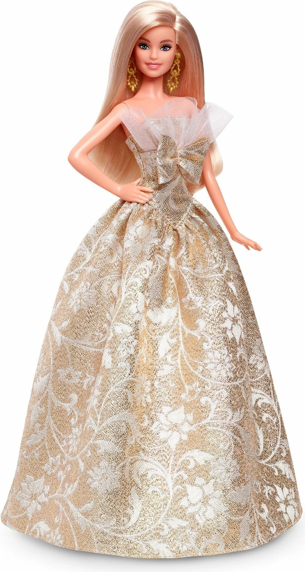 Kukull koleksionuese Barbie Mattel Signature Holiday Barbie 2025 JBH95, fustan gold-silver