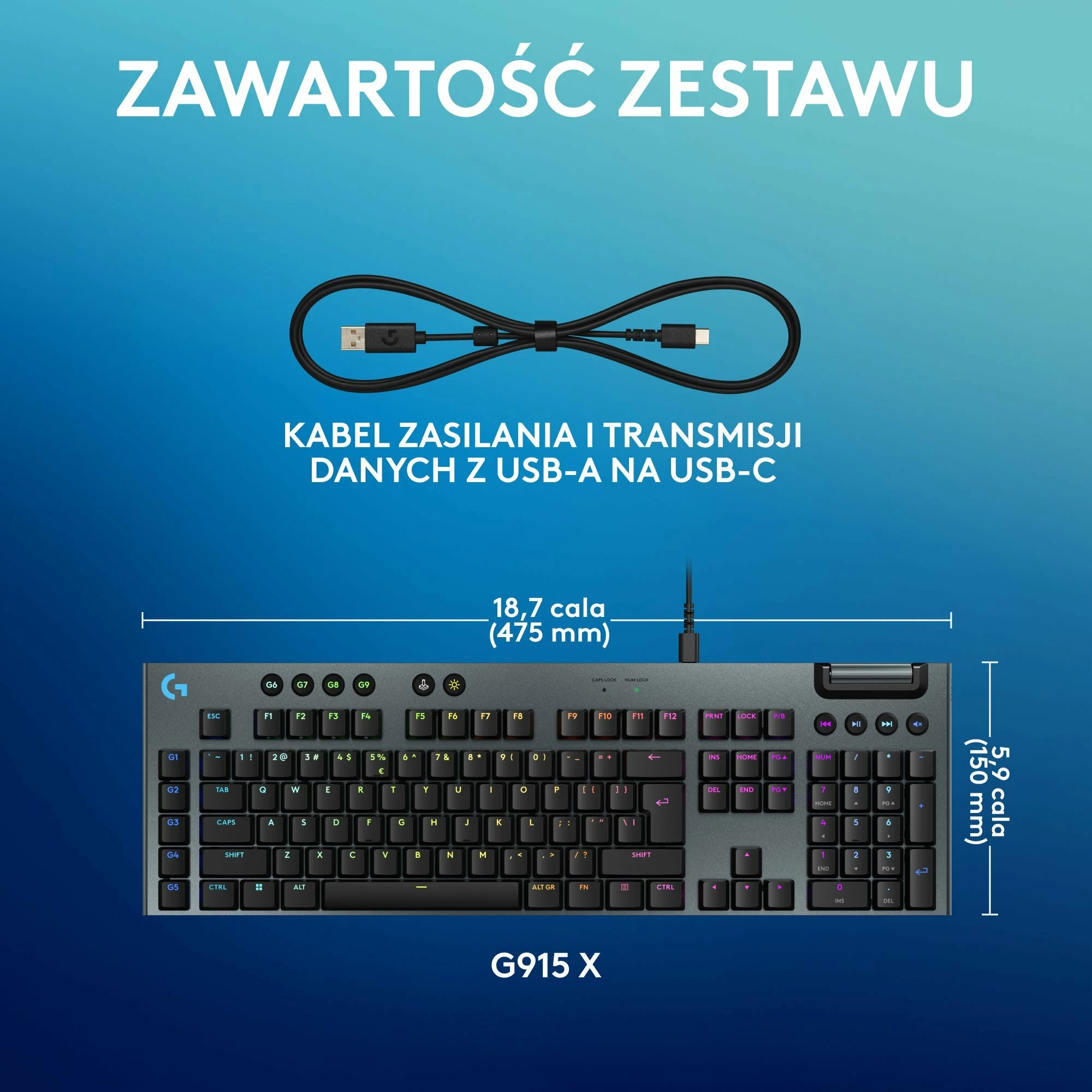 Tastierë gaming mekanike Logitech G915 X GL Tactile, full-size 100%, USB e lidhun, RGB, US INTL, e zezë