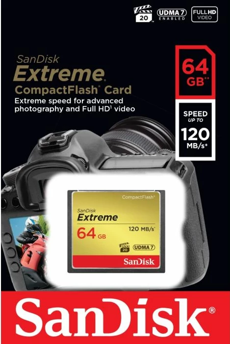 Kartelë memorie CompactFlash SanDisk Extreme SDCFXSB-064G-G46 64GB UDMA 7 VPG-20 120/85 MB/s, e zezë