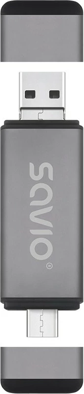 Lexues kartelash SD 3-në-1 Savio AK-72, USB-C, USB-A 2.0, Micro USB, Gri