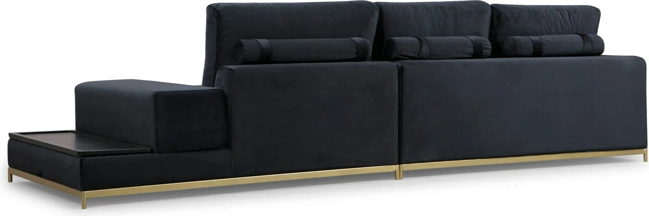 Divan katër vendesh Atelier del Sofa, me tavolinë anësore, ngjyrë e zezë, detaje ari