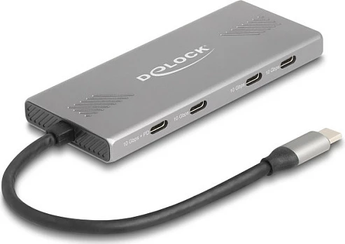 USB Hub DeLOCK 7-Port, 4x USB-C + 3x USB-A, USB 3.2 Gen 2, 10Gbps, PD 80W, Gri