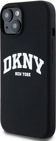 Mbështjellës DKNY Liquid Silicone me logo të bardhë, MagSafe, për iPhone 15 Plus / 14 Plus, i zi