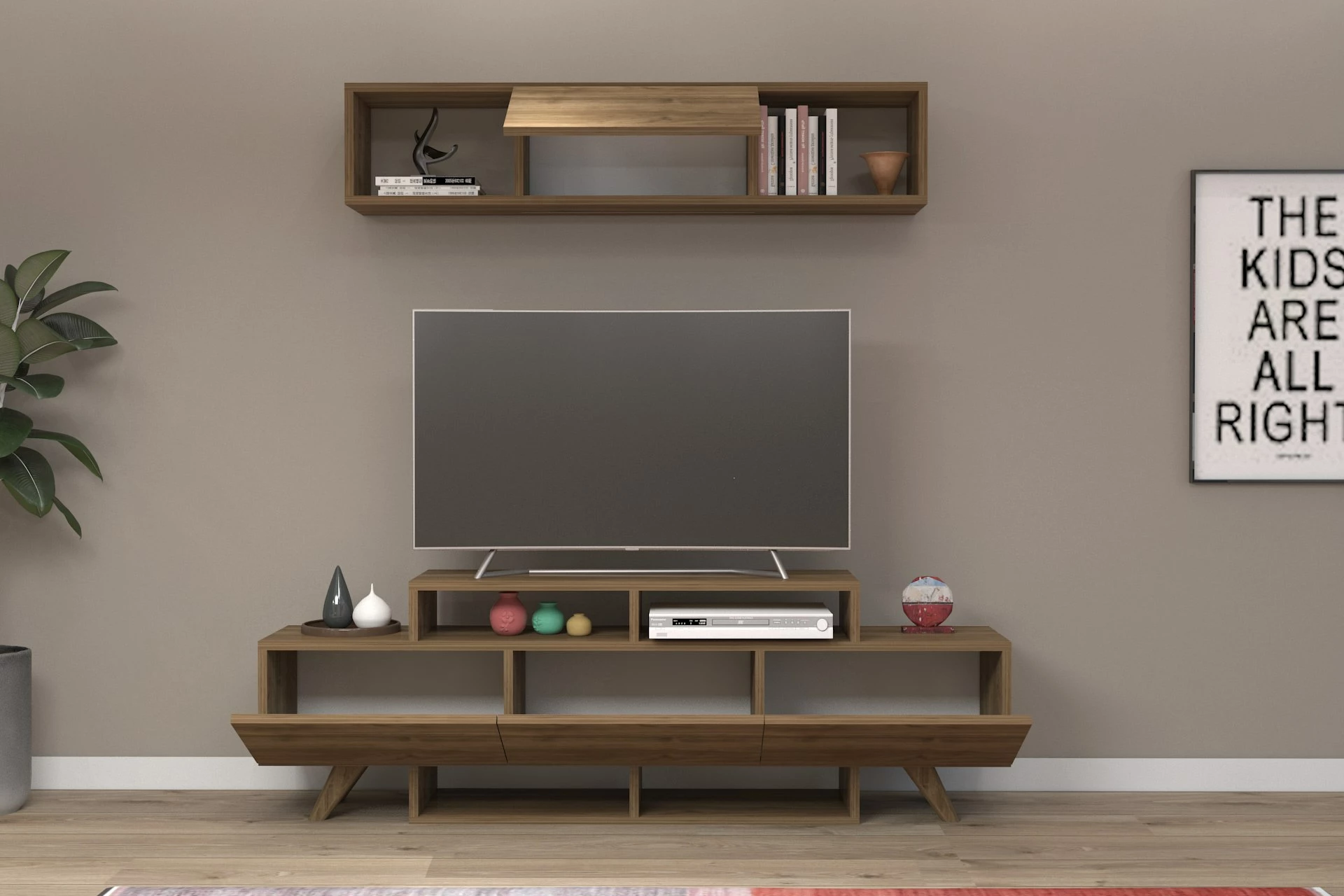 Komodë TV Hanah Home, Alwin, ngjyrë arre, me rafte