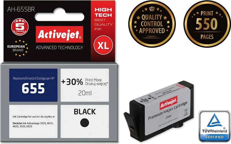 Ngjyrë zëvendësuese Activejet AH-655BR për printer HP, 20ml, e zezë