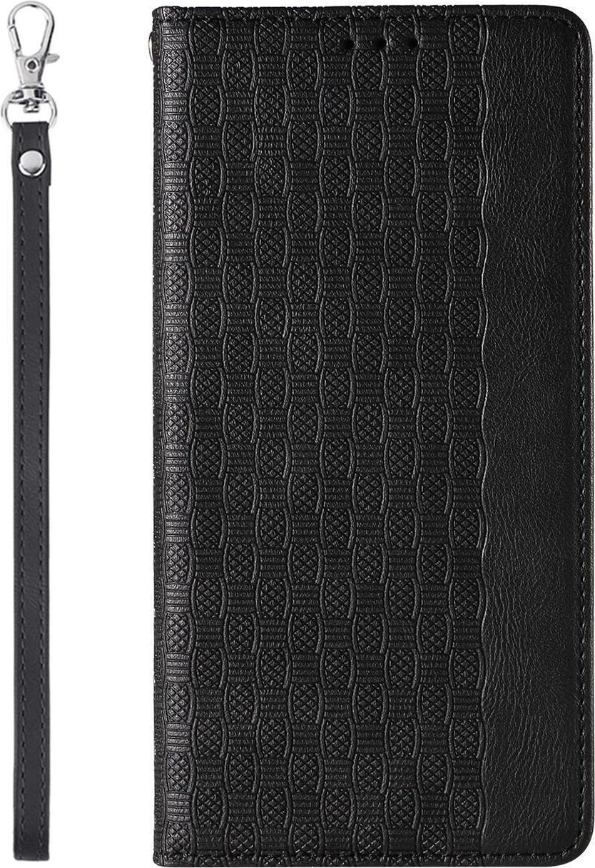 Mbështjellës Hurtel Magnet Strap Case për Samsung Galaxy S23+, me portofol, qëndrim, litar dore, e zezë