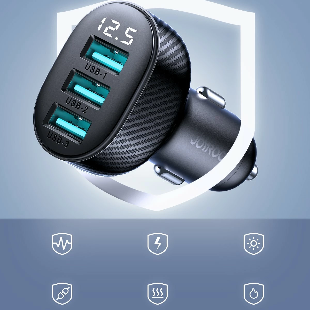 Karikues veture Joyroom JR-CCD03, 3x USB-A, 3.4A, me ekran, zi