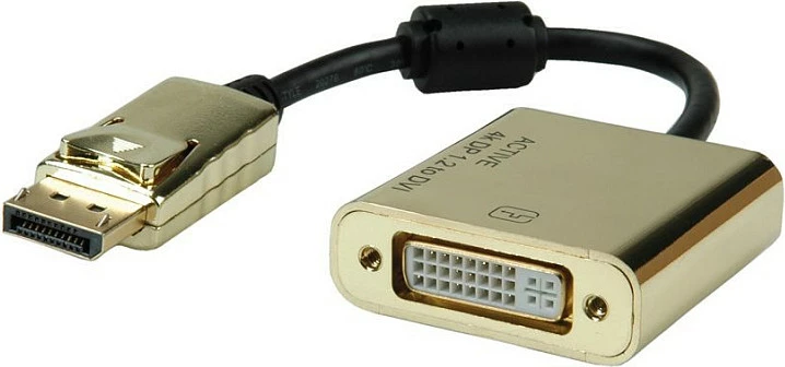 Adapter kabllo ROLINE 12.03.3175, DisplayPort (M) në DVI-D (F), 0.15 m, 4K, Gold