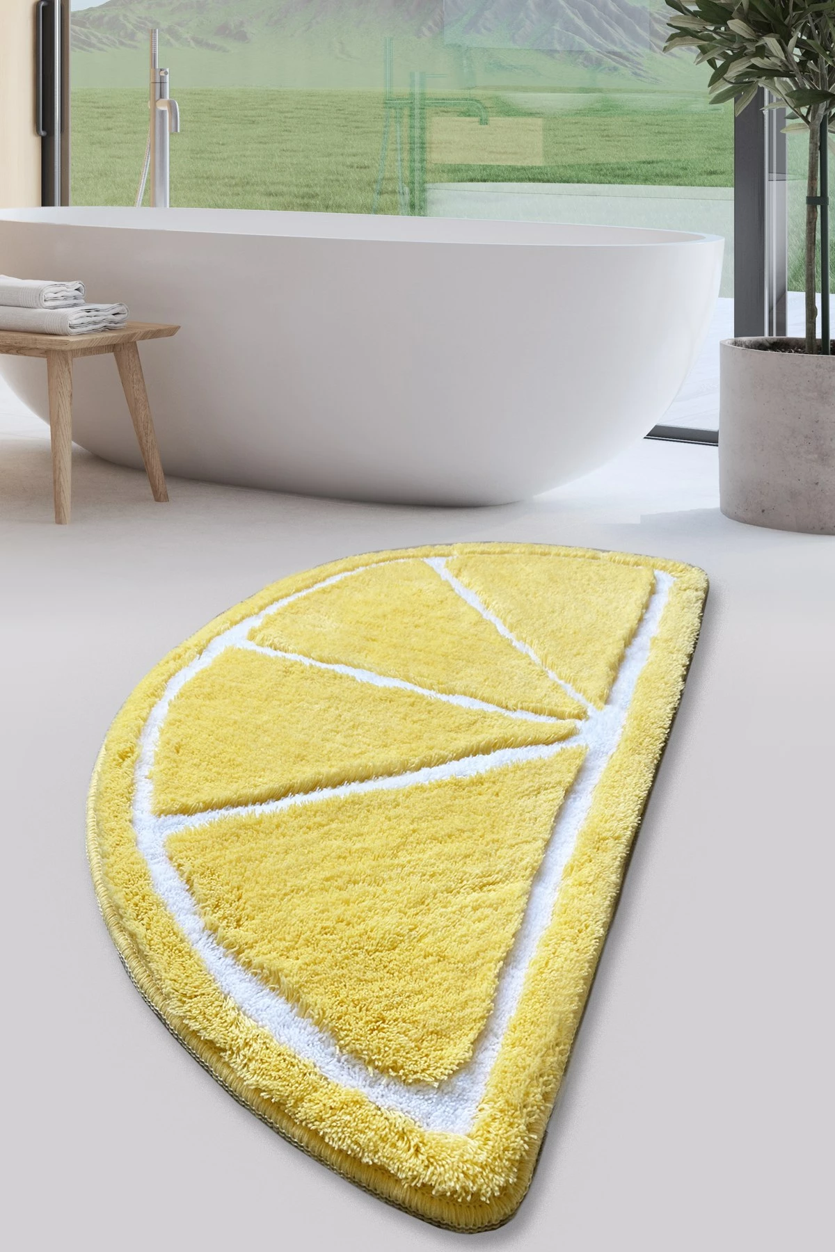 Tapet për banjo, formë limoni, ngjyrë e verdhë, 60x100cm