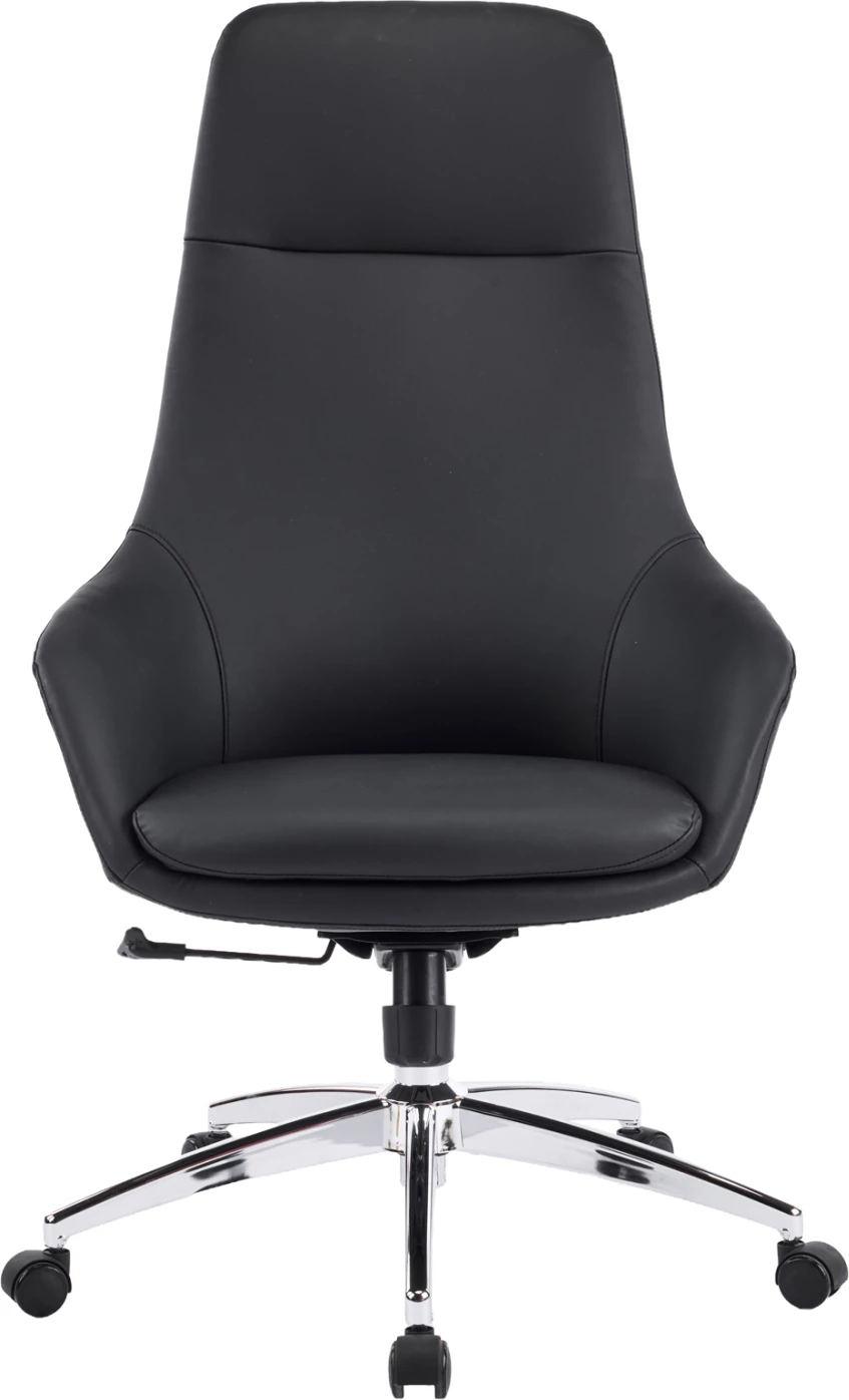 Karrige zyre BEKKER, lëkurë PU e zezë, bazë kromi, 67x67x126cm