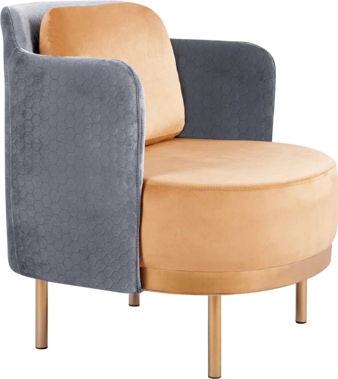 Karrige Ragna FH8636, kadife gri dhe ari, këmbë ari 75x72x77cm