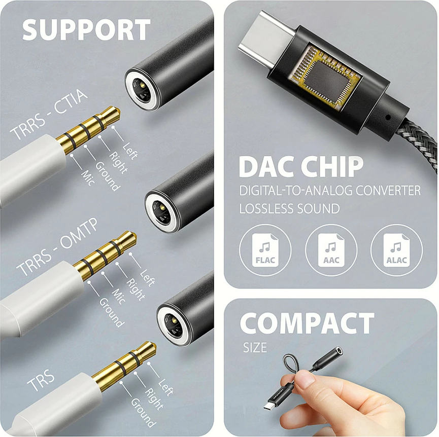 Adapter audio USB-C Axagon ADA-HC, 3.5mm jack, Hi-Res DAC 32-bit/384kHz, i zi