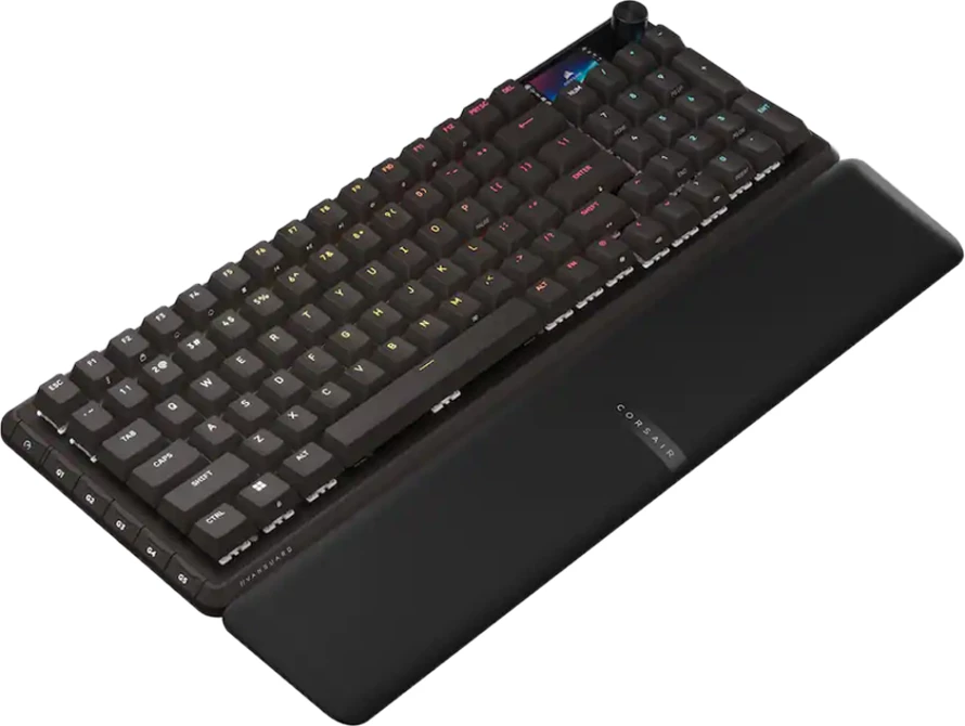 Tastierë gaming Corsair VANGUARD PRO 96-MGX, RGB, USB-A me kabllo, layout US QWERTY, me ekran LCD, e zezë, me mbështetëse dore magnetike