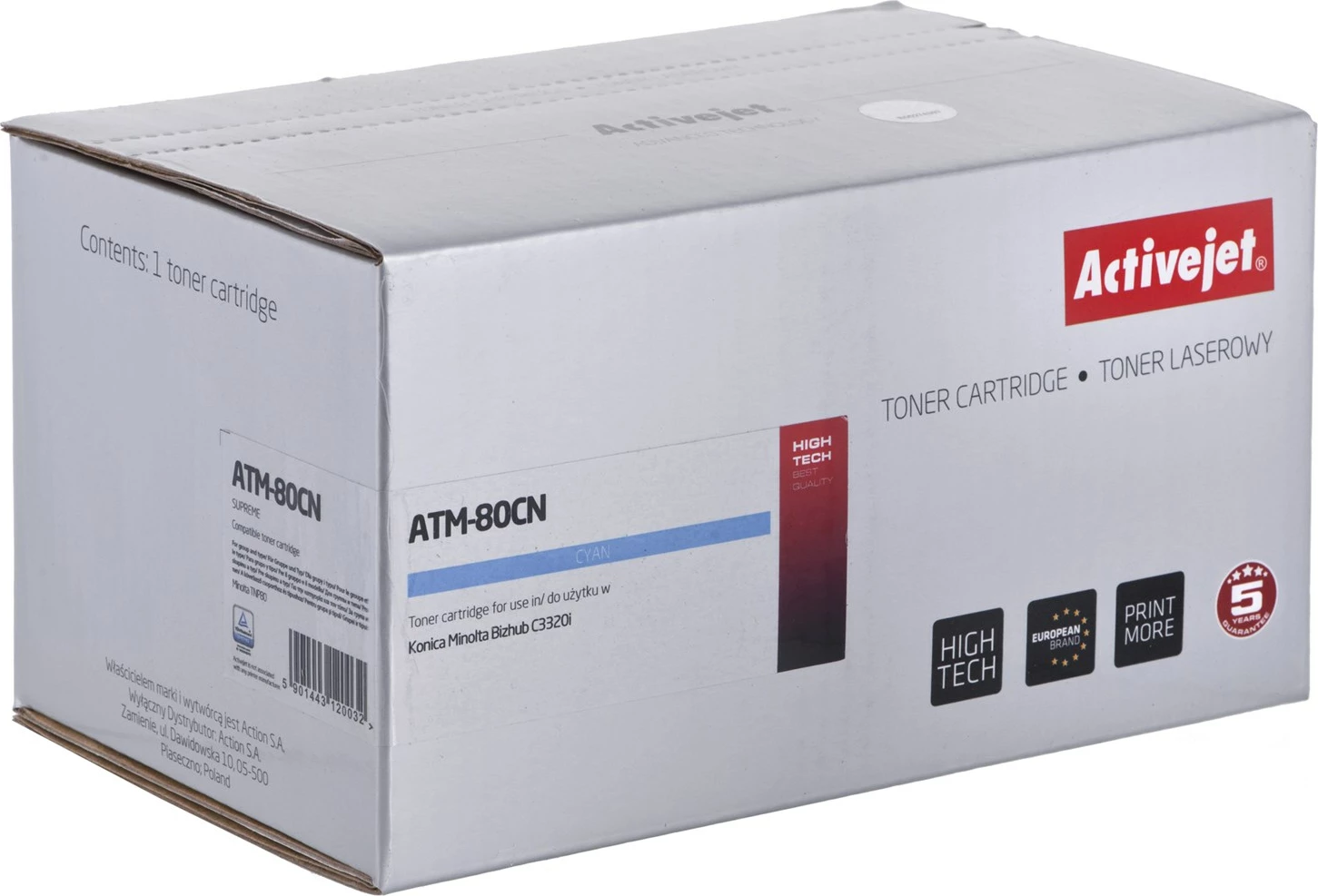 Toner zëvendësues Activejet ATM-80CN për printer Konica Minolta, i kaltër