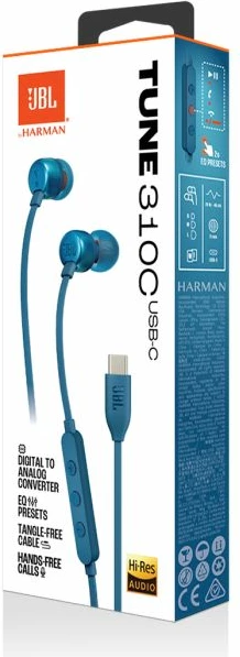 Kufje me kabllo JBL Tune 310C USB-C me mikrofon, blu