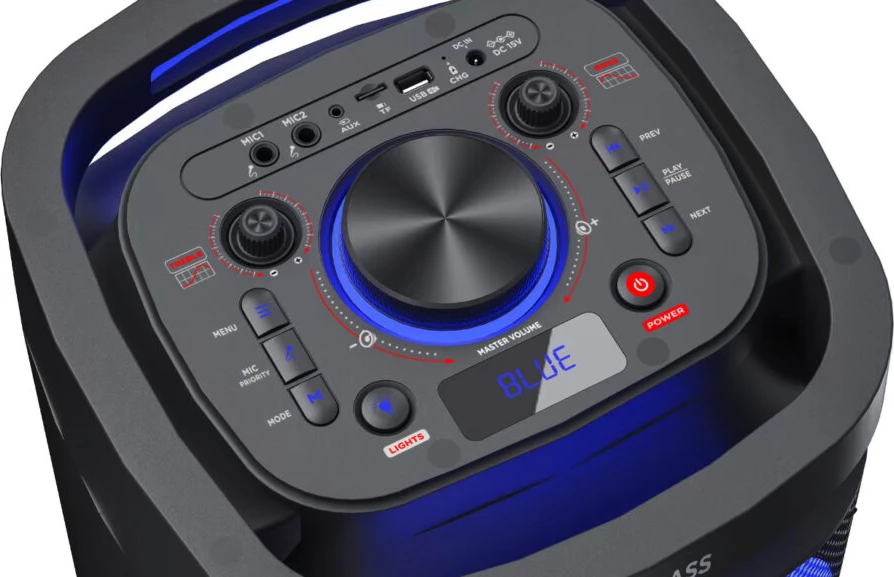 Altoparlant portativ Bluetooth Aiwa KBTUS-D800, 80W RMS, 2x8\" subwoofer, me 2 mikrofonë pa tela, i zi me drita blu
