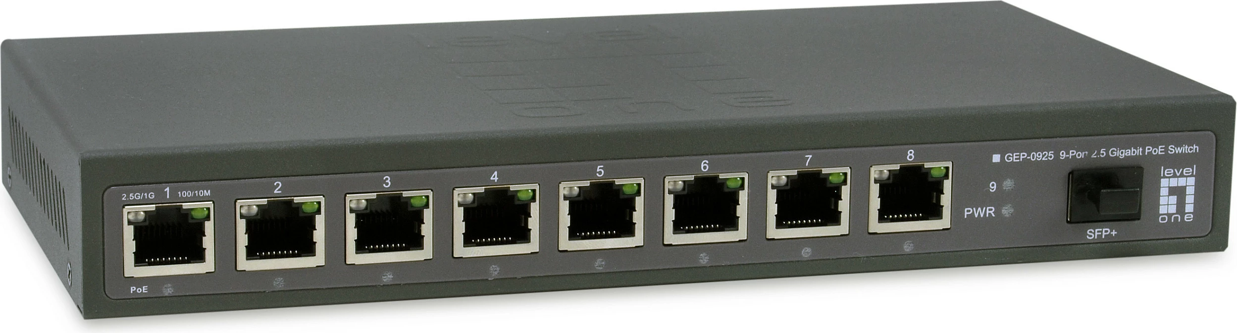 Switch LevelOne GEP-0925, 8x 2.5G PoE, 10G SFP+, fanless, gri