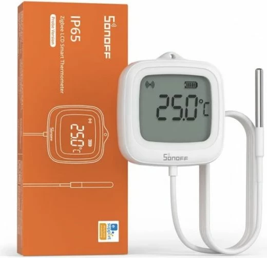 Sensor temperature ZigBee SONOFF SNZB-02LD, LCD 2.2\", IP65, sondë 1.5 m, i bardhë