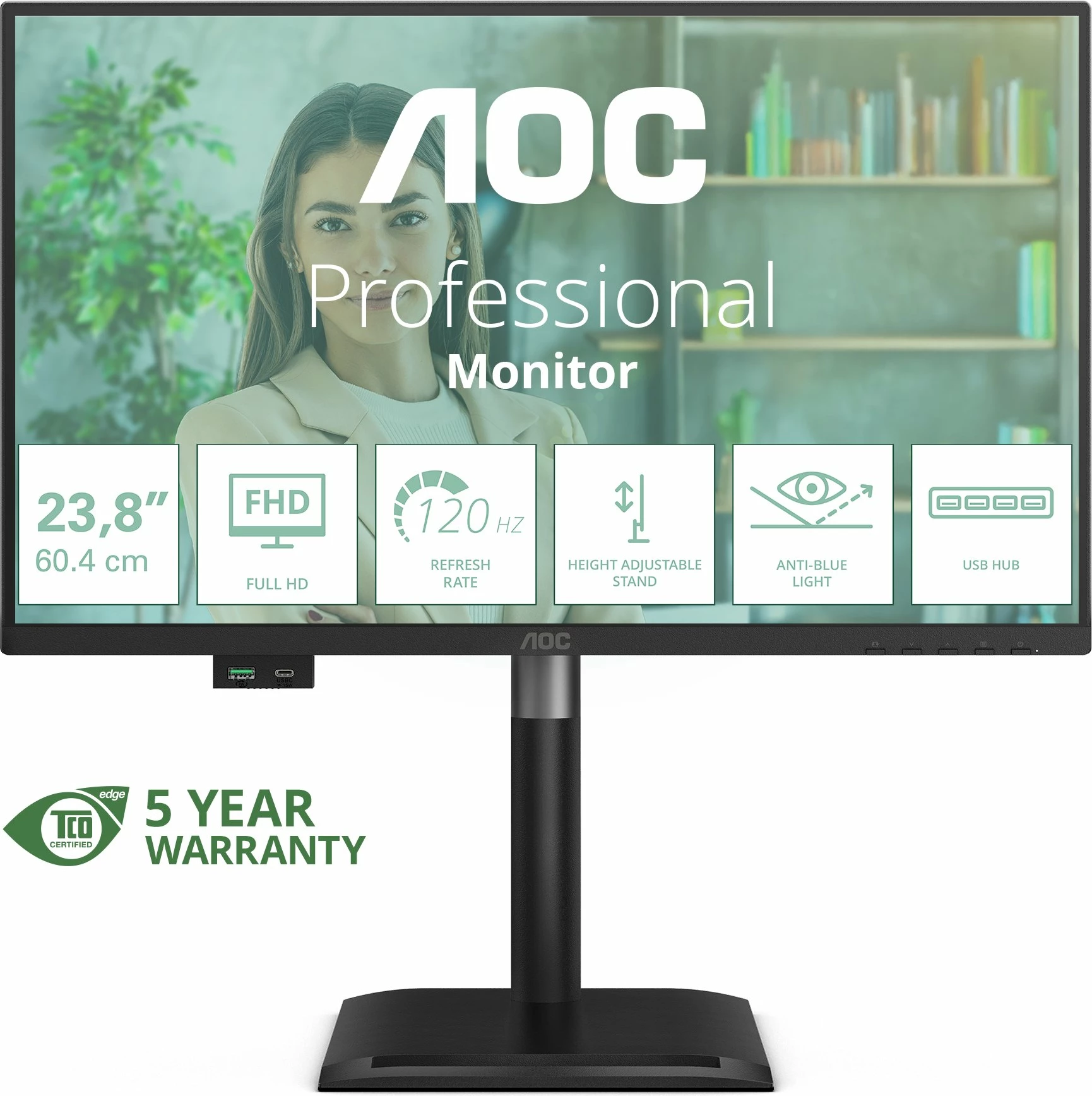 Monitor AOC 24P4U 23.8\" Full HD 120Hz USB-C, i zi