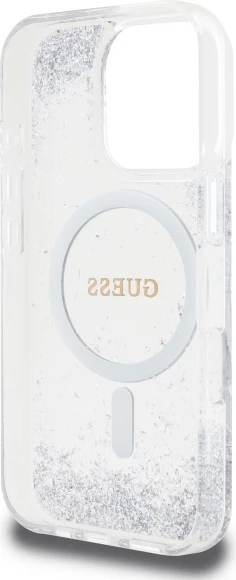Mbështjellës Guess Resin Gradient Glitter MagSafe për iPhone 16 Pro, argjendtë