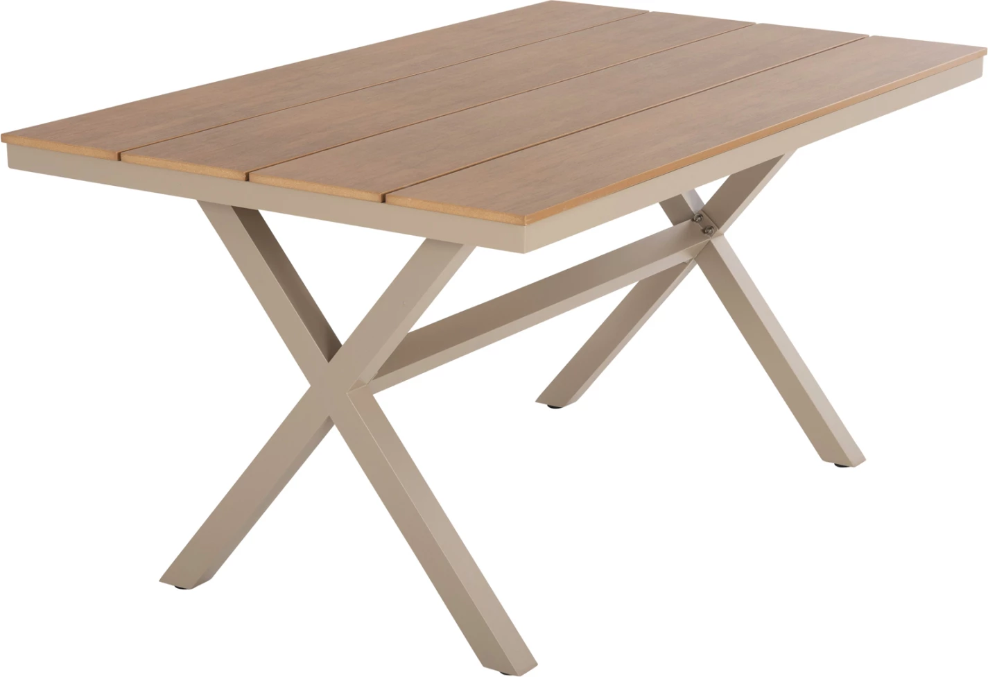 Tavolinë drejtkëndore alumini TAWNEE FH6037.04 ngjyrë shampanjë-polivud ngjyrë druri natyral 150x89,5x73H
