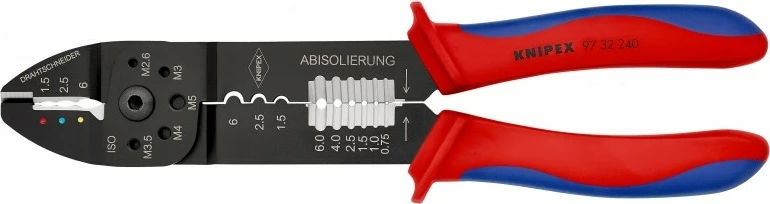 Vegël krimpimi Knipex 97 32 240, çelik, dorezë plastike, zi/blu/kuqe