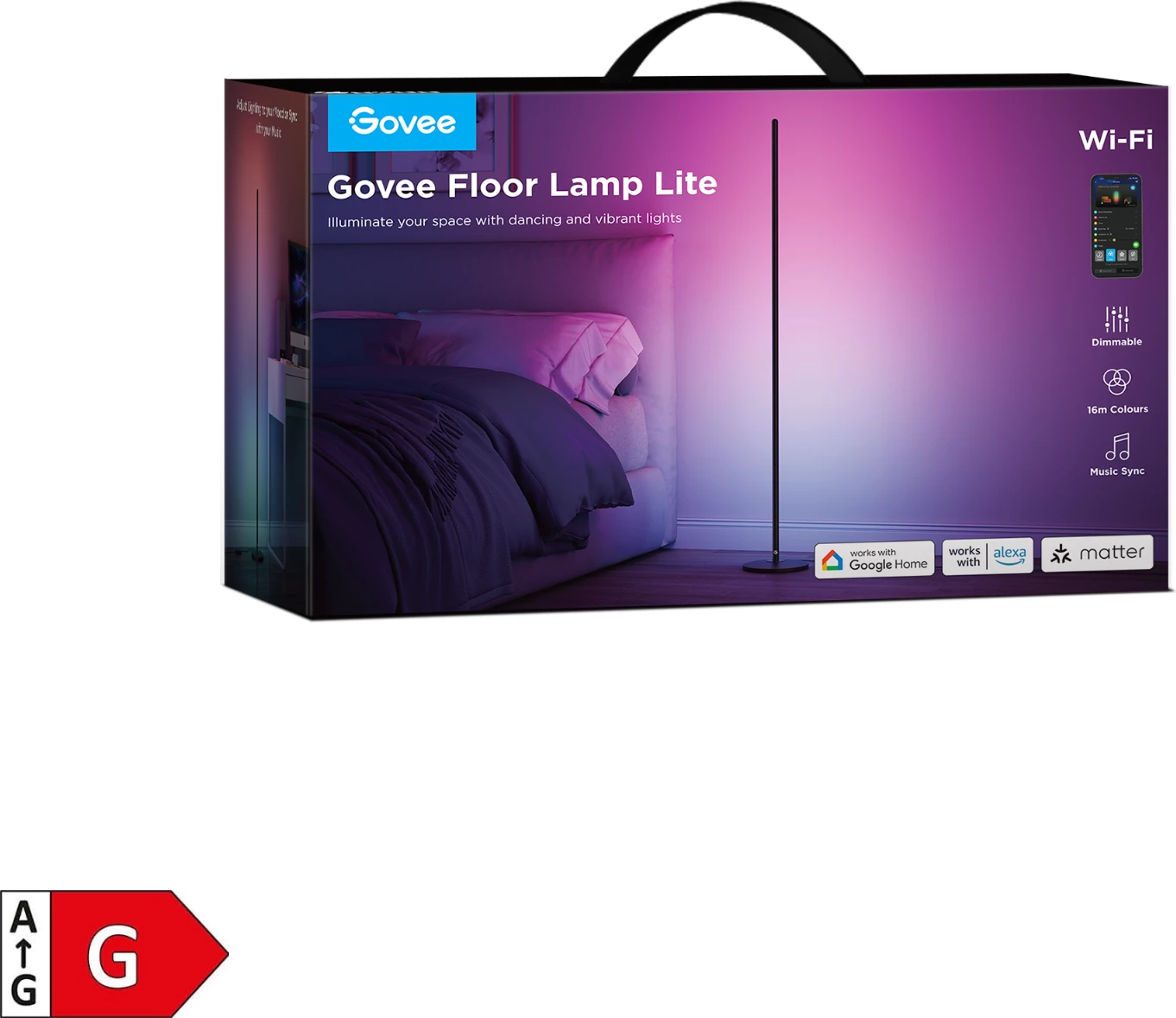 Lambader smart Govee Floor Lamp Lite, RGBICW, Wi‑Fi, 16 milion ngjyra