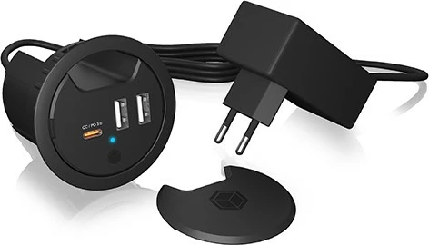 Karikues tavoline IcyBox IB-HUB1407 me 3 porta USB, 2x USB-A, 1x USB-C, 60mm, Zi