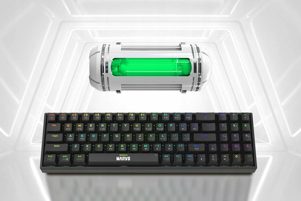 Tastierë mekanike Marvo Shogo 78W (KG956W) tri-mode 2.4G/Bluetooth/USB-C, 96%, RGB, Banana Crystal, e zezë