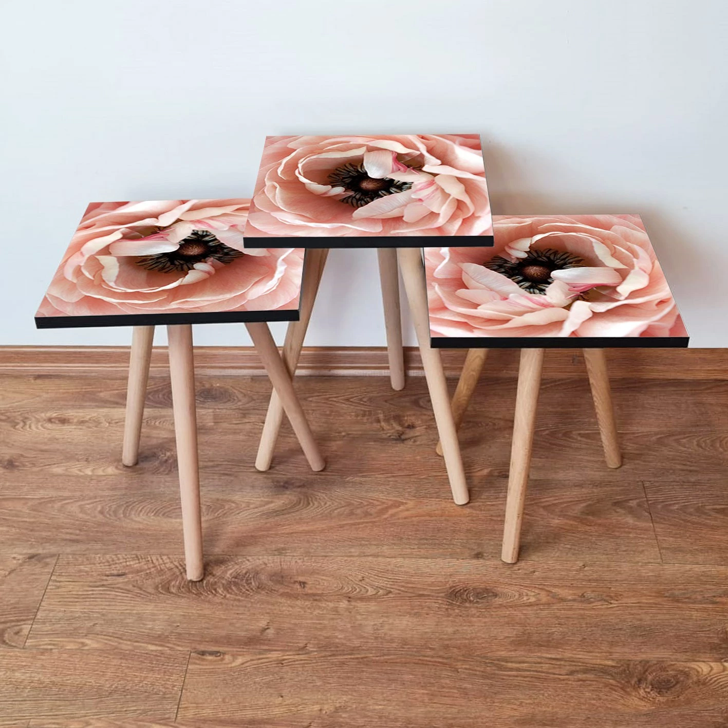 Set tavolinash të ndërlidhura, 3 copë, dizajn lule, salmon, Skye Decor, 3Shp251