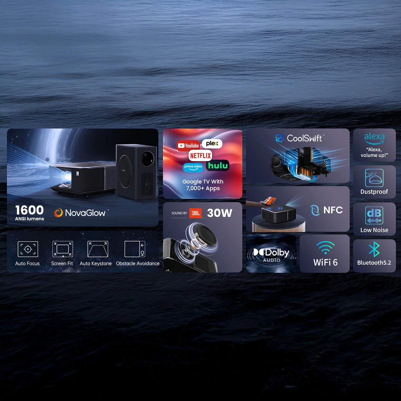 Projektor multimedial Yaber K3 Pro me JBL altoparlantë dhe subwoofer, FullHD 1080p, i zi