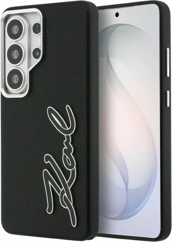 Kapak telefoni Karl Lagerfeld Grained Signature Metal Resin Logo për Samsung Galaxy S26 Ultra, i zi