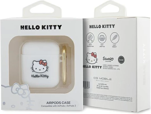 Mbështjellës Hello Kitty për AirPods 1/2, silikon, i bardhë, me unazë